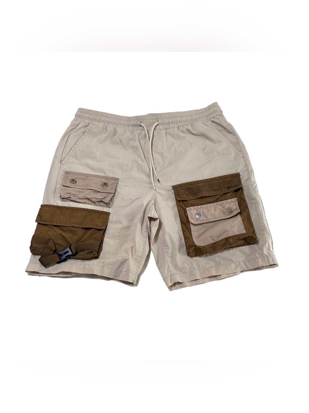 Men's Two-Tone Utility Cargo Shorts - Beige & Brown